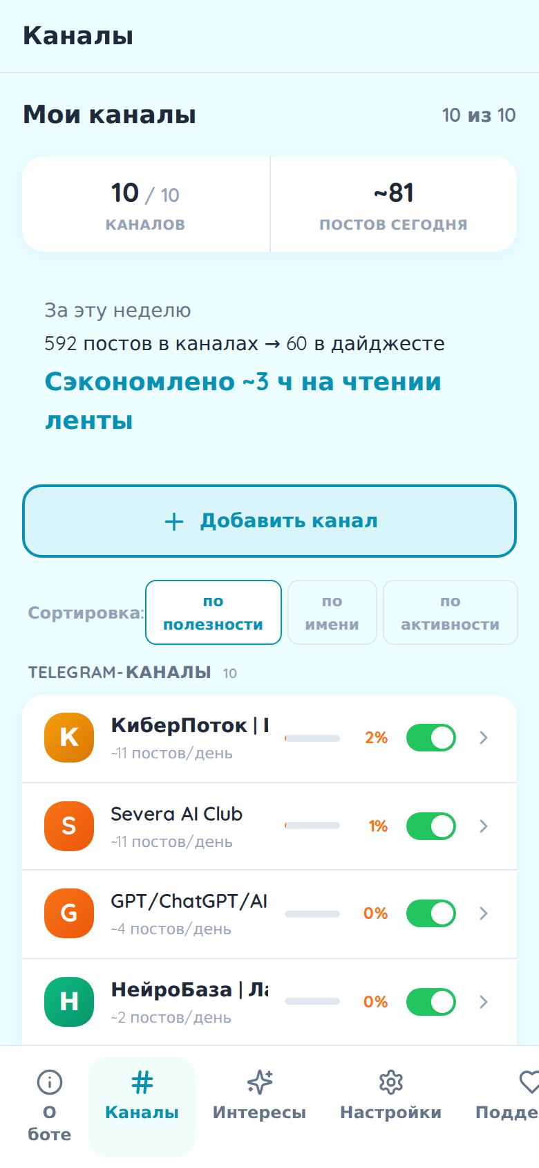Экран каналов